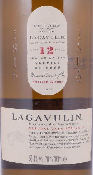 Lagavulin 12 Years 7th Special Release 2007 Limited Edition Islay Single Malt Scotch Whisky Cask Strength 56.4%