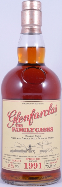 Glenfarclas 1991 25 Years The Family Casks 1st Fill Sherry Butt Cask No. 163 Highland Single Malt Scotch Whisky 57.6%