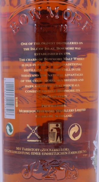 Bowmore 15 Years Mariner Islay Single Malt Scotch Whisky Glass Printed Label with 3 Icons 43,0%
