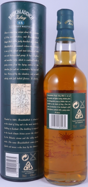 Bruichladdich 15 Years Bourbon Casks Glass Printed Label Islay Single Malt Scotch Whisky 43,0%