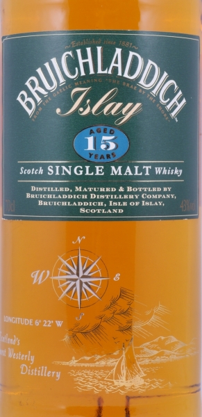 Bruichladdich 15 Years Bourbon Casks Glass Printed Label Islay Single Malt Scotch Whisky 43,0%