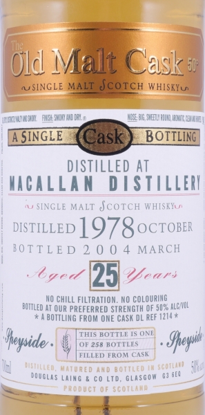 Macallan 1978 25 Years Oak Cask DL 1214 Douglas Laing Old Malt Cask Highland Single Malt Scotch Whisky 50.0%