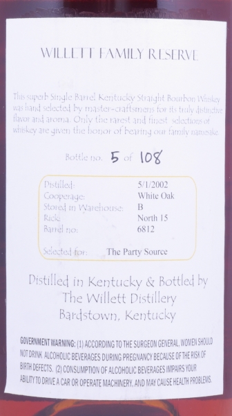 Willett 2002 6 Years Single Barrel No. 6812 Silver Wax Sealed Family Estate Rare Release Kentucky Straight Bourbon Whiskey 56,1%