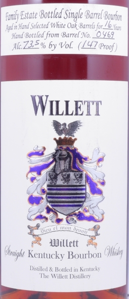 Willett 1992 16 Years Single Barrel No. 0469 Black Wax Sealed Family Estate Rare Release Kentucky Straight Bourbon Whiskey 73,5%