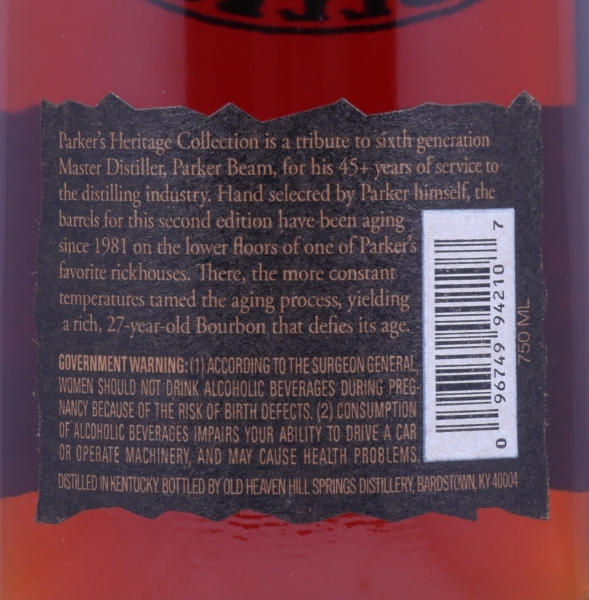 Parkers Heritage Collection 27 Years 2nd Release 2008 Kentucky Straight Bourbon Whiskey 48.0%