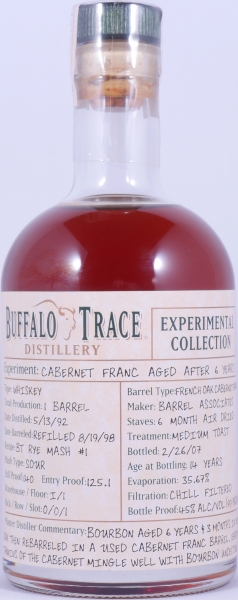 Buffalo Trace 1992 14 Years Cabernet Franc French Oak Barrel 4. Release Experimental Collection 2008 Bourbon Whiskey 45.0%