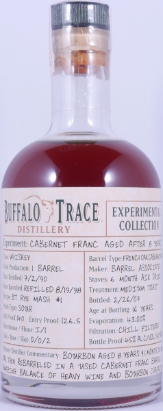 Buffalo Trace 1990 16 Years Cabernet Franc French Oak Barrel 4. Release Experimental Collection 2008 Bourbon Whiskey 45,0%