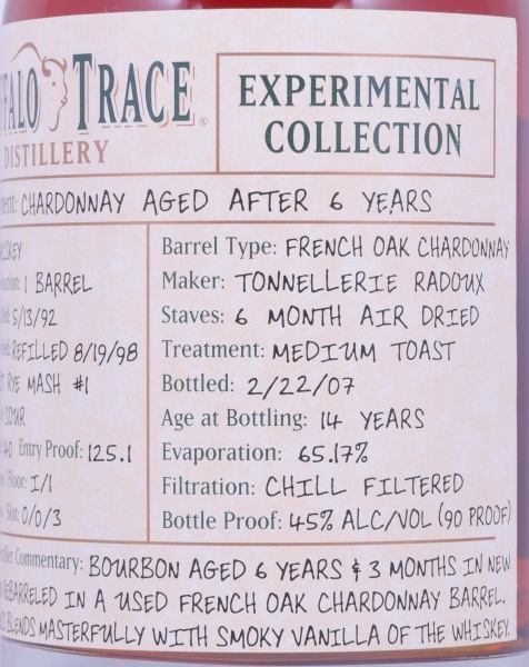Buffalo Trace 1992 14 Years Chardonnay French Oak Bourbon Whiskey 2nd Release 2007 Experimental Collection 45.0%