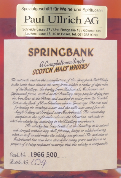 Springbank 1966 32 Years Local Barley Bourbon Cask No. 1966 500 Campbeltown Single Malt Scotch Whisky 54.2%