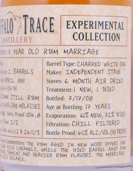 Buffalo Trace 1991 17 Years Rum Marriage 5. Release Experimental Collection 2008 Bourbon Whiskey 45,0%