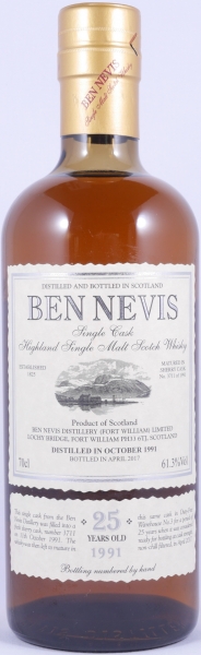Ben Nevis 1991 25 Years Fresh Sherry Butt Cask No. 3711 Highland Single Malt Scotch Whisky Cask Strength 61,3%