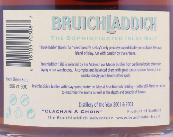 Bruichladdich 1986 19 Years First Fill Sherry Butt Cask No. 2 50th Anniversary of LMDW Islay Single Malt Scotch Whisky 46,0%