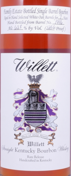 Willett 7 Years Single Barrel No. 1446 Bordeaux Wax Sealed Family Estate Rare Release Kentucky Straight Bourbon Whiskey 62,8%