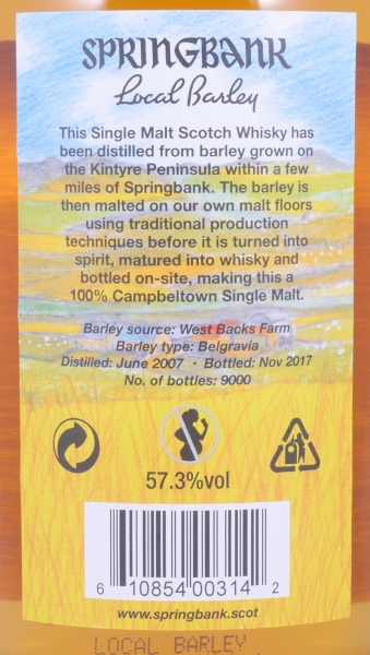 Springbank 2007 10 Years Local Barley Release 2017 Bourbon and Sherry Casks Campbeltown Single Malt Scotch Whisky 57.3%