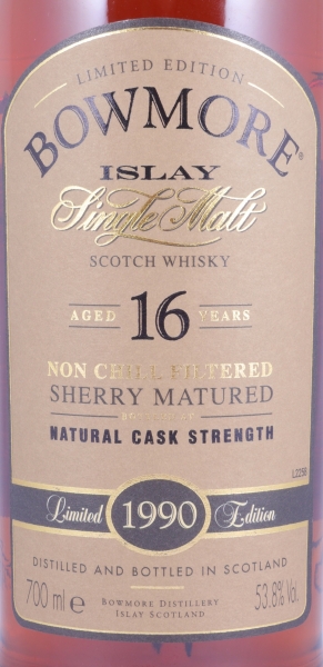 Bowmore 1990 16 Years Sherry Casks Vintage Limited Edition Bottling Islay Single Malt Scotch Whisky 53.8%
