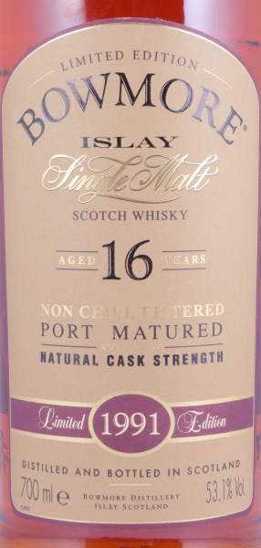 Bowmore 1991 16 Years Port Cask Vintage Limited Edition Islay Single Malt Scotch Whisky 53,1%