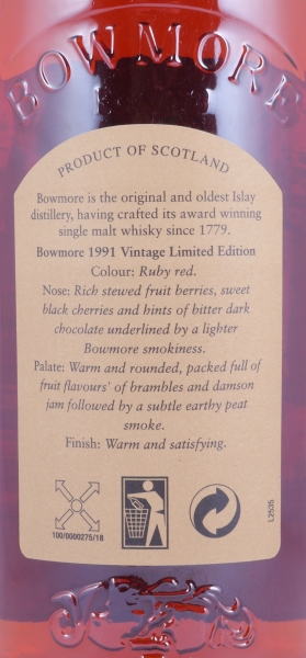 Bowmore 1991 16 Years Port Cask Vintage Limited Edition Islay Single Malt Scotch Whisky 53,1%