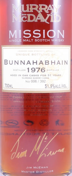Bunnahabhain 1976 31 Years Oloroso Sherry Cask Murray McDavid Mission Edition Islay Single Malt Scotch Whisky 51,9%