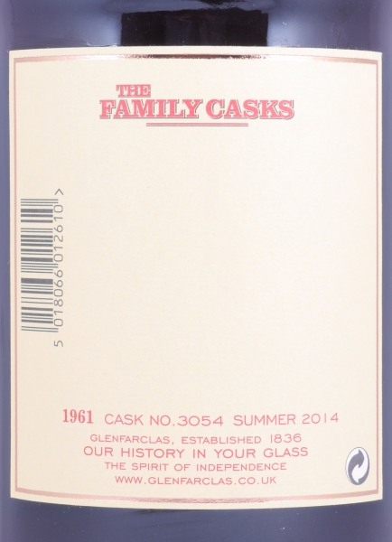 Glenfarclas 1961 53 Years The Family Casks Summer 2014 1st Fill Sherry Hogshead Cask No. 3054 Highland Single Malt Scotch Whisky 44.2%