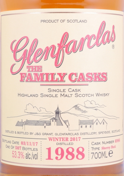 Glenfarclas 1988 28 Years The Family Casks Winter 2017 First Fill Sherry Butt Cask No. 6986 Highland Single Malt Scotch Whisky 53,3%