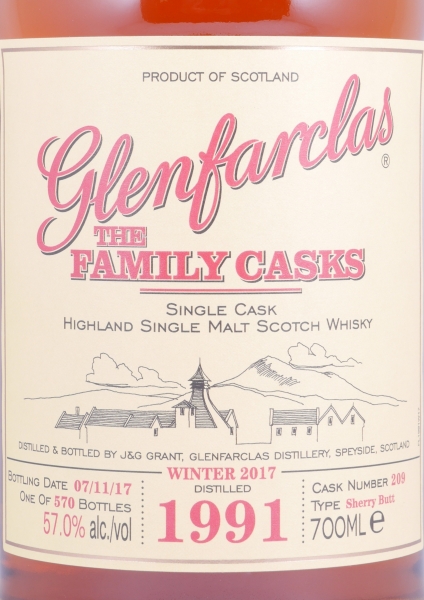 Glenfarclas 1991 26 Years The Family Casks First Fill Sherry Butt Cask No. 209 Highland Single Malt Scotch Whisky 57,0%