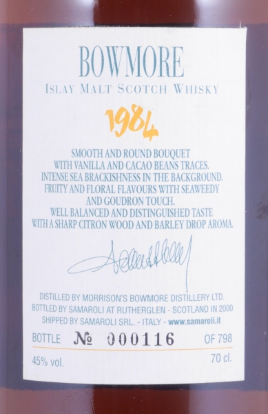 Bowmore 1984 16 Years Fino Sherry Puncheon Cask No. 61930 Samaroli Very Limited Edition Islay Single Malt Scotch Whisky 45,0%