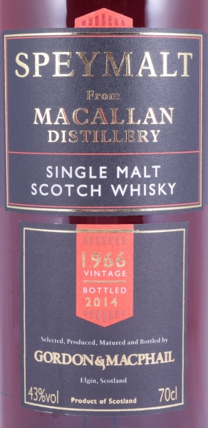 Macallan Speymalt 1966 48 Years 1st Fill Sherry Butt Gordon and MacPhail Highland Single Malt Scotch Whisky 43.0%