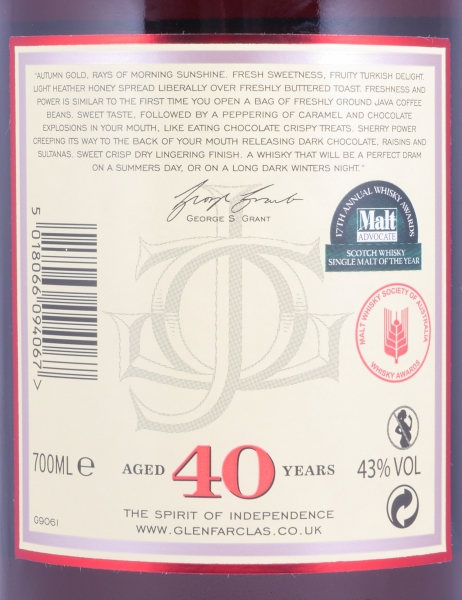 Glenfarclas 40 Years Oloroso Sherry Casks Warehouse Limited Edition Release 2017 Highland Single Malt Scotch Whisky 43,0%