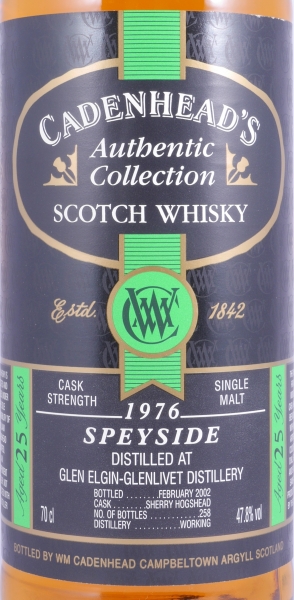Glen Elgin-Glenlivet 1976 25 Years Sherry Hogshead Cadenhead Authentic Collection Speyside Single Malt Scotch Whisky 47,8%