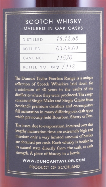 Bunnahabhain 1968 40 Years Oak Cask No. 11570 Duncan Taylor Peerless Cask Strength Rare Auld Edition Islay Single Malt Scotch Whisky 41,6%