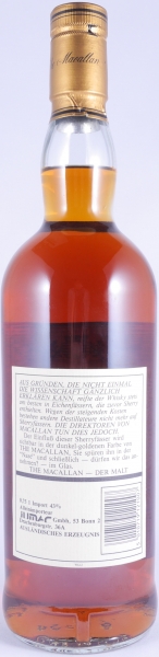 Macallan 12 Years Sherry Wood Highland Single Malt Scotch Whisky 43,0% old Bottling für JUMAC GmbH Bonn